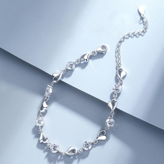 Women Fashion Bracelet Heart Rhinestone Charm Chain Bracelet Zinc Alloy Bracelet Wrist Jewelry for Valentine's Day Birthday Party
