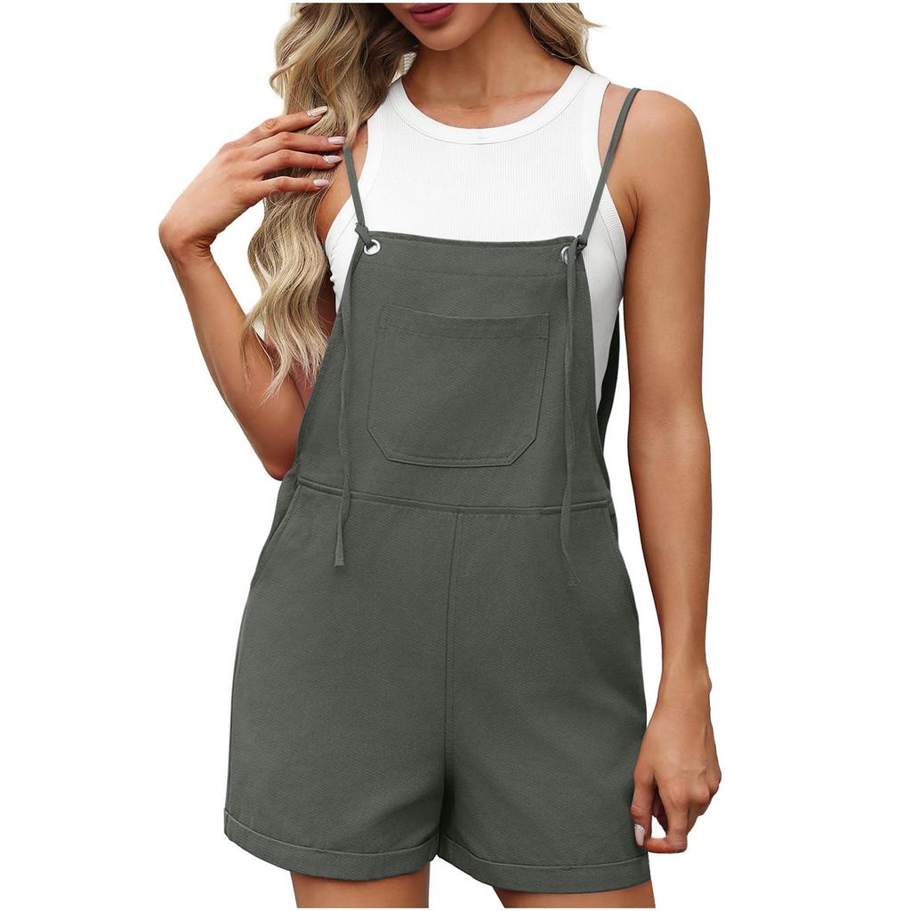 Womens Shorts Overalls Sleeveless Adjustable Strap Short Rompers Jumpsuit With Pockets