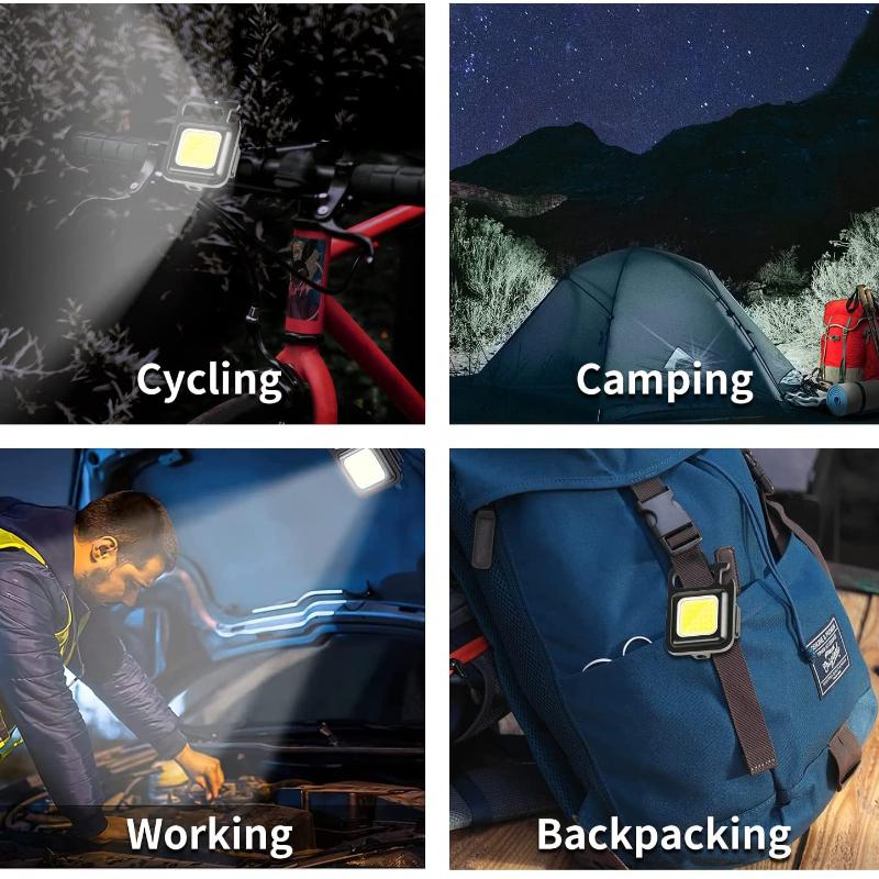 Мини-светодиодный рабочий свет, портативный карманный фонарик, перезаряжаемый через USB ключ, фонарь для кемпинга, пешего туризма, COB-фонарь