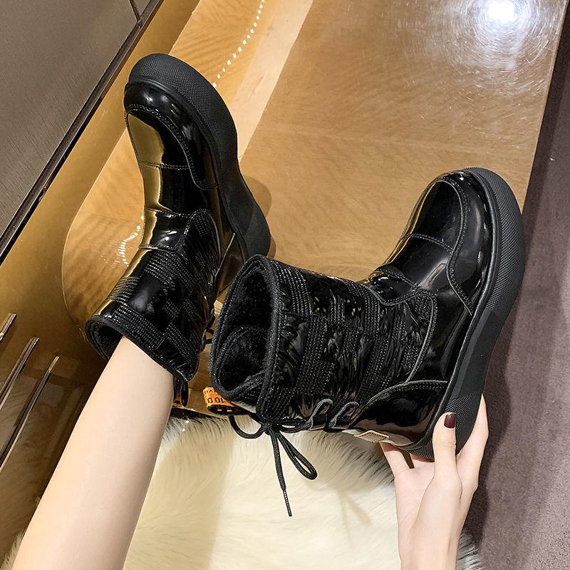 Fashion Snow Boots Women's Autumn Winter 2024 New Lady Plus Velvet Thick Warm Cotton Shoes Woman Mid Calf Waterproof Platform Short Boot