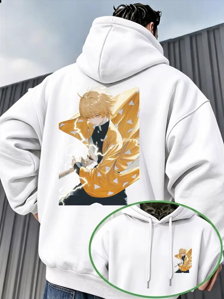 Demon Slayer Men's Hoodie Zenitsu Agatsuma Anime Fleece Sweatshirt High Quality Warm Autumn Winter Pullover Women And Men Hoodie