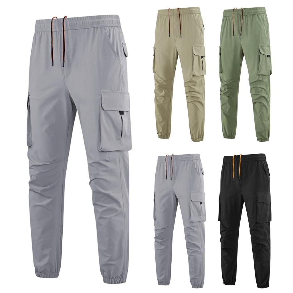 Men's Solid Color Multi-Pocket Cargo Pants Men's Casual Sports Trousers