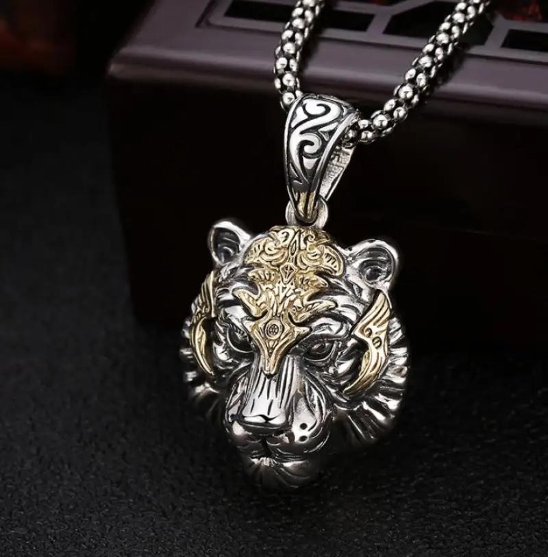 Fashionable Tiger Head Pendant Animal Tiger Necklace Men\\\'s Punk Hip Hop Trendy Casual Jewelry Gift