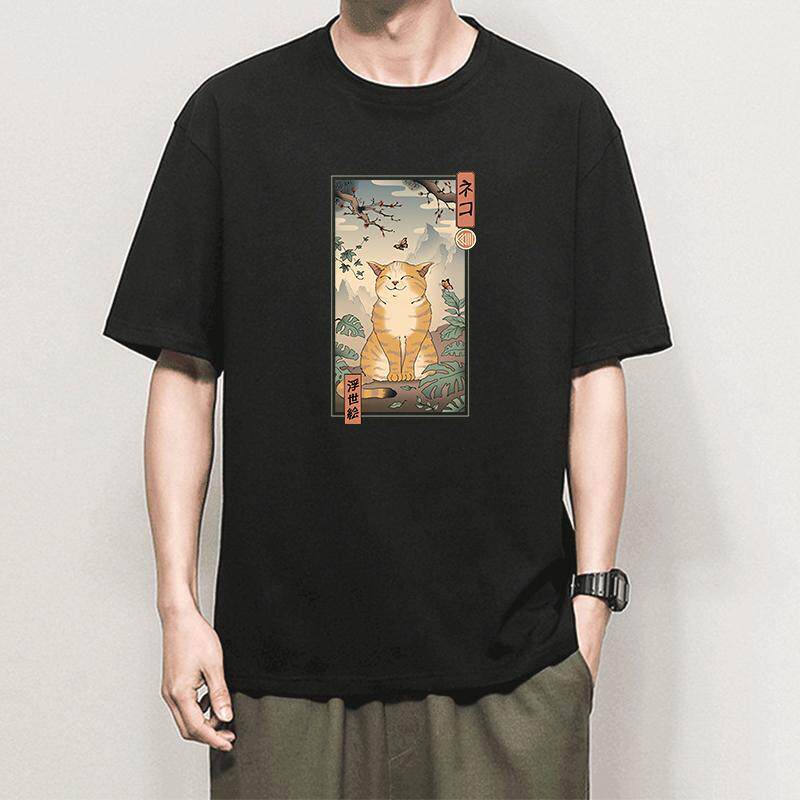 Orange Cat Cat Pattern Pure Cotton Printed Mens And Womens Clothing Personalized Casual Short Sleeved New Fashionable Tshirt