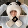 Panda Scarf Hat Glove for Women Cartoon Furry Scarf Cap Set Trendy Capybara Hat Scarf Set Winter