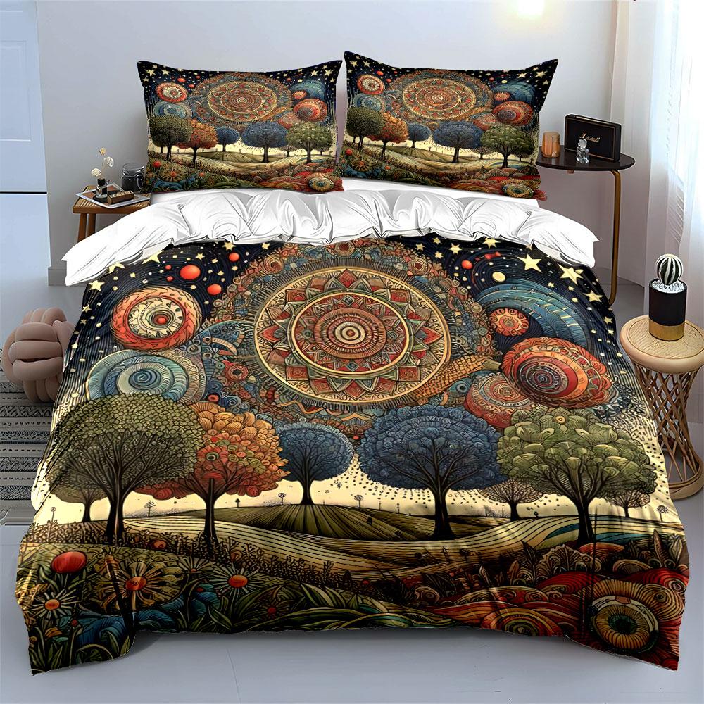 Colorful Mandala Nature Art Set Bedding Set with 1 Duvet Cover 2 Pillowcases Single Double King Queen, Gift
