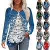 Ladies' Casual Fashion Printed Round Neck Long Pleated T-shirt Top Christmas