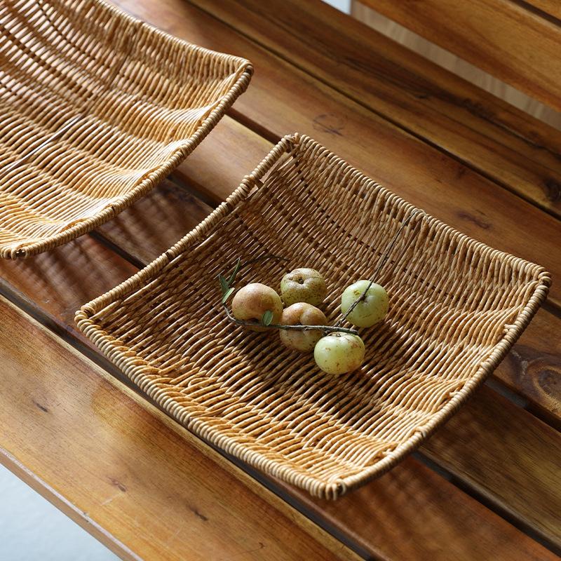 Rattan Tray Woven Fruit Basket Picnic Bread Snacks Trays Kitchen Wicker Baskets Breakfast Bread Storage Box Handwoven Food Plate