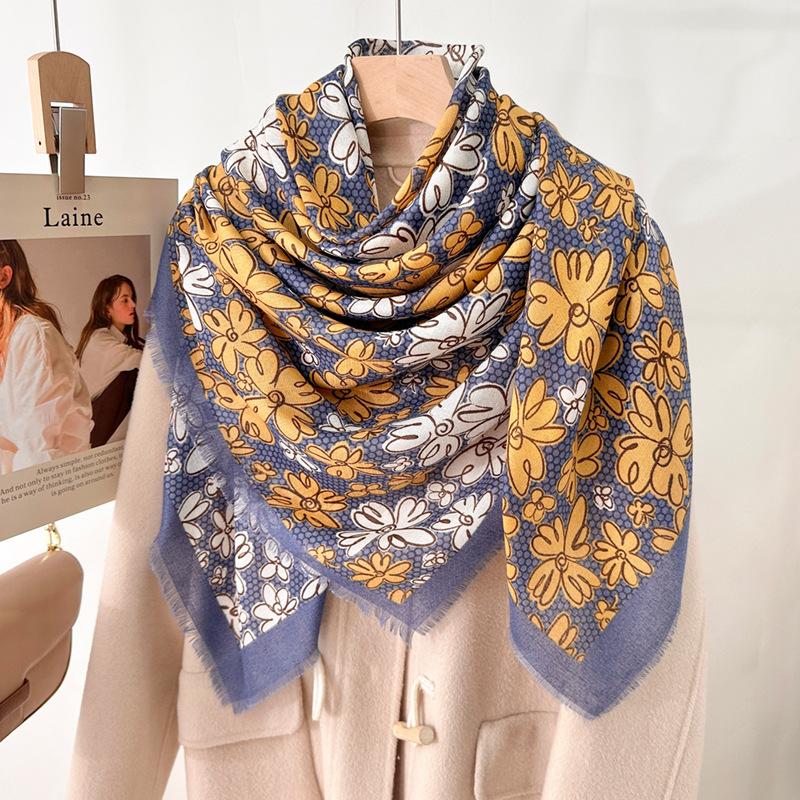 New literary and artistic 130CM large square scarf women's versatile fashion printing spring and autumn temperament dismantling scarf