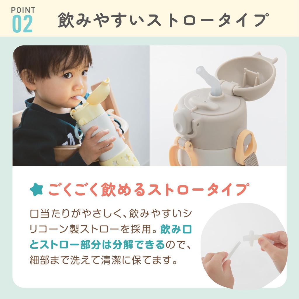 Бутылка для воды Peacock для младенцев 400 мл с соломинкой для холодной воды и одним нажатием на соломинку Кружка для младенцев Star Grey HS The-peacock [С ремнем/можно мыть в посудомоечной машине] APC-R40
