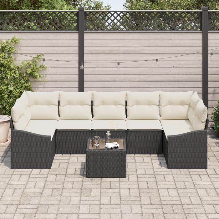 VidaXL Ensemble de canapé de jardin 8 pièces avec coussins en poly rattan noir 3346637