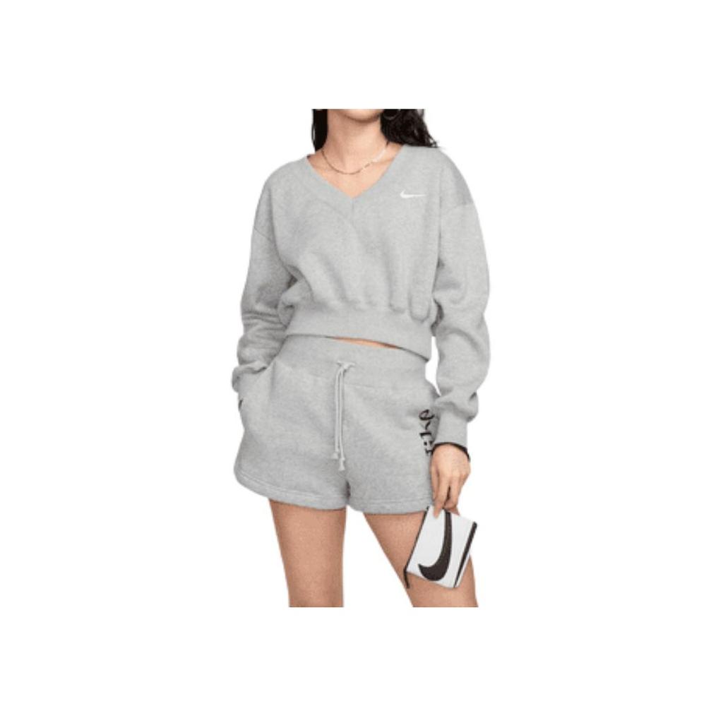 Nike Спортивная флисовая толстовка Phoenix Fleece Solid Color Short V Neck Fleece Casual, женские топы, серый FN3652-063