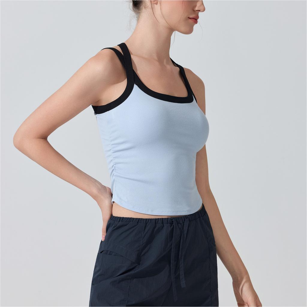 Contrasting sports underwear yoga suspender vest sexy ribbed inner with chest pad outer wear cross back women