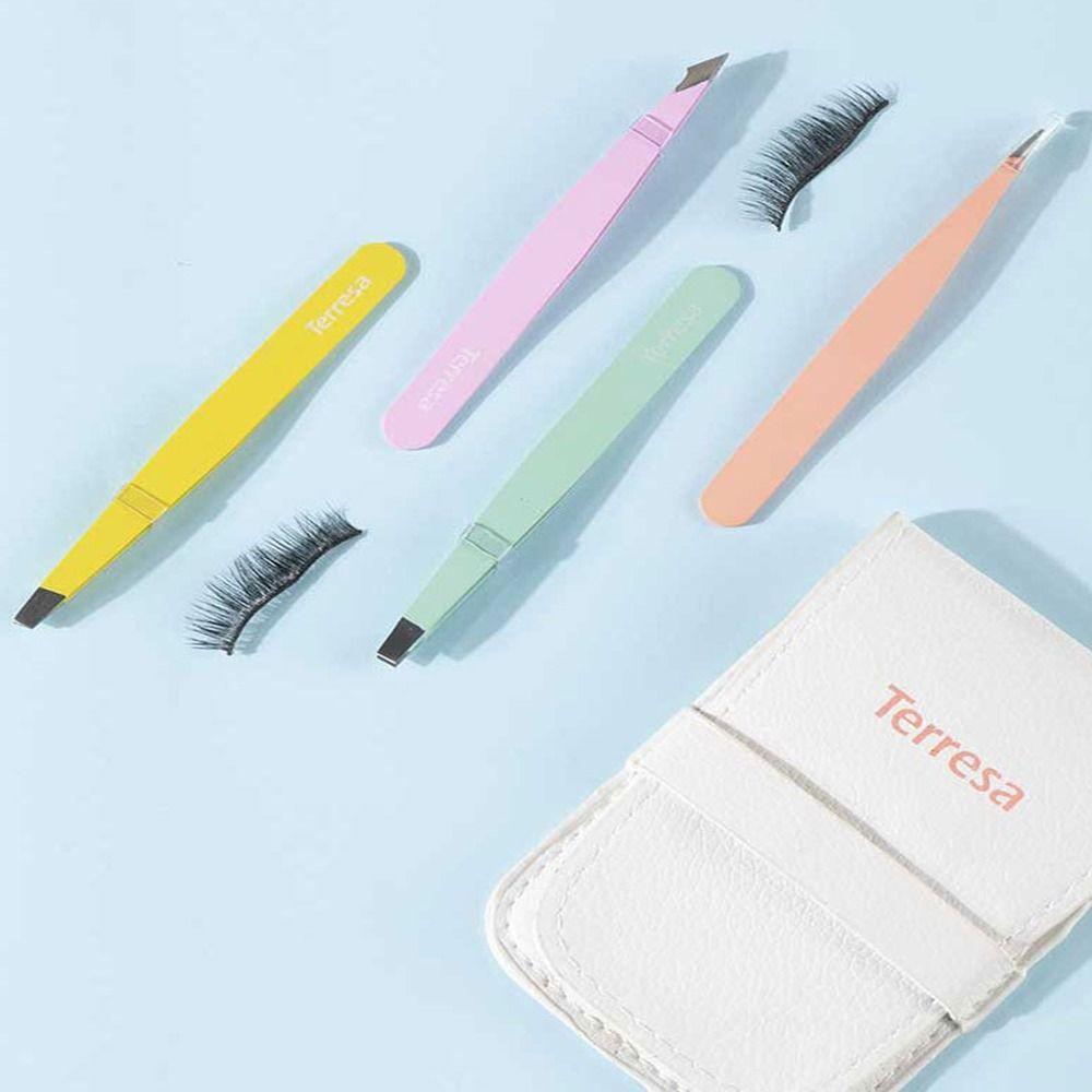 Colorful Eyebrow Tweezers Set Stainless Fine Hairs Puller Slanted Eye Brow Clips  Makeup Tool