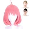 CaseEden Cosplay Wig, Short, 40cm, Ahoge, Heat-Resistant, Pink, Includes 2 Wig Nets