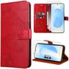 Protective Case - BOOLING - for Samsung Galaxy S25 - Red Synthetic Leather - Butterfly Pattern - 2 Tempered Glass