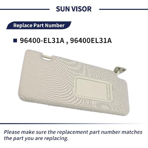 Солнцезащитный козырек со стороны пассажира подходит для Nissan Versa 2007 2008 2009 2010 2011 2012 Замена 96400-EL31A Передний правый | Солнцезащитный козырек | Зеркало для макияжа |