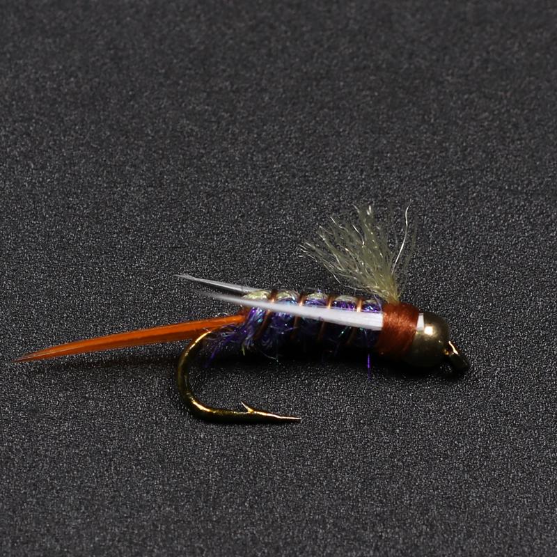 10PCS #12 Brass Beadhead Nymph Psycho Prince Nymph Crazy Purple & Chartreuse Prince Trout Fishing Flies