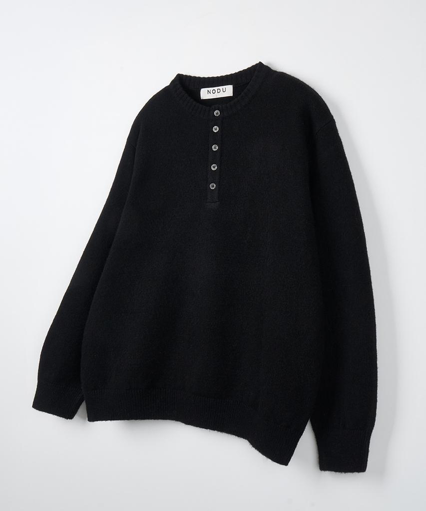 NODU Daily Plain Henley Neck Knit [Black]