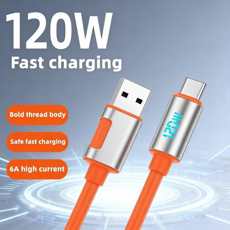 120 Вт Кабель для быстрой зарядки Высокоскоростной USB на C Дата-кабель Прочный ПВХ Мягкий Быстрая зарядка Передача данных Для телефонов Новый 2026