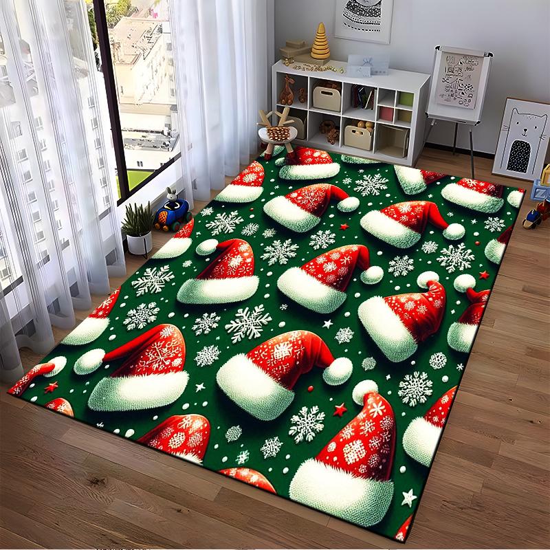 Christmas gift hat pattern rug, non-slip rug, suitable for living room and bedroom sofas