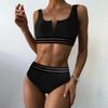 Swimsuit Women's Split Triangle High Waist Black Halter Neck Backless Solid Color Bikini Sets