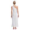 Womens Lyrical Dance Dress Glittery Rhinestones Asymmetrical Shoulder Sleeveless Split Sheer Mesh Performance Gown