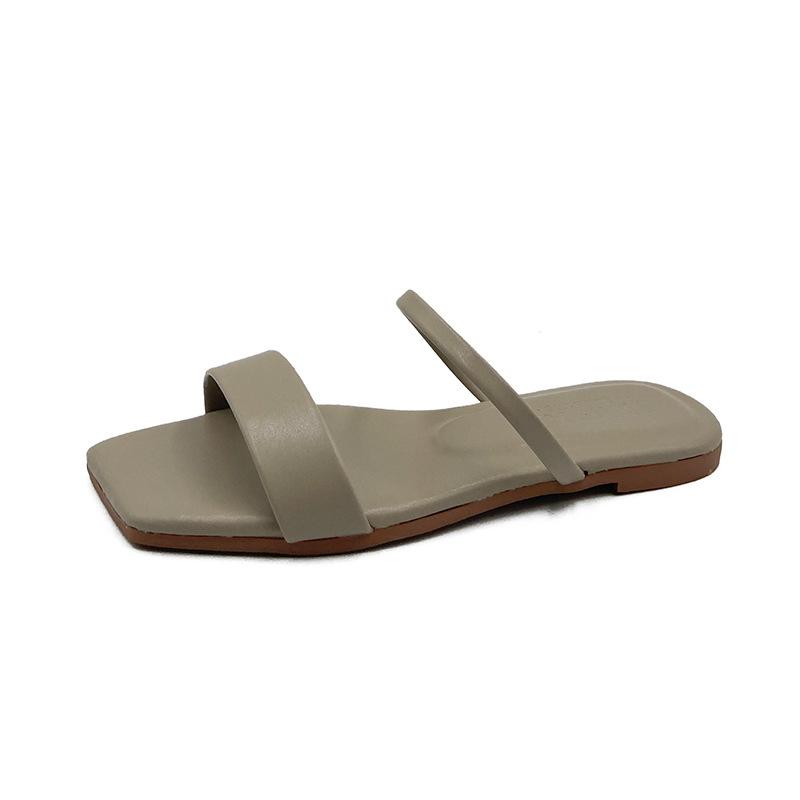 Тапочки женские, новая женская обувь, летняя корейская версия, тапочки с квадратной головкой и рыбьим ртом, одно слово, женские уличные тапочки на плоской подошве