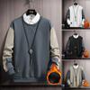 Hoodies with Round Neck Autumn and Winter Men's Sweater Long-sleeved Tops Men's Loose Padded and Thickened Round Neck Splicing Inside Out