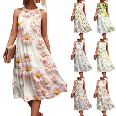 Женские летние платья без рукавов с принтом ко Дню святого Валентина, свободные, повседневные, с висячим вырезом, пляжные платья