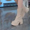 Autumn Winter Women Shoes Leather Short Boots for Women Round Toe Chunky Heel Boots Zipper Ankle Boots Female Platform Heel