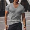 Men's European and American V-Neck Solid Color Slim Fit Short-Sleeve Casual T-Shirt