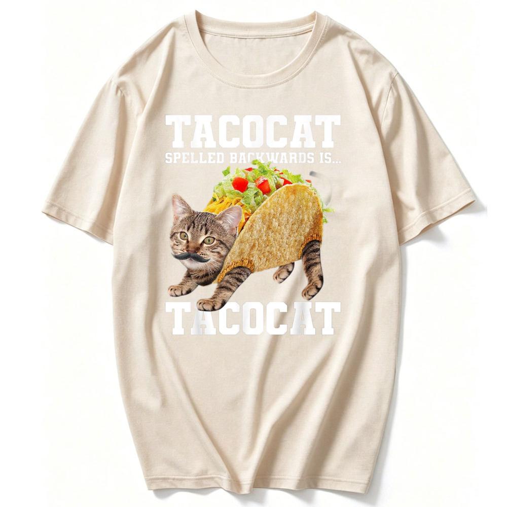 Taco Cat Spelled Backwards Is Tacocat Meme Silly Cat Lover TShirt Vintage Y2k Top Harajuku Kawaii Clothes High Quality Cotton