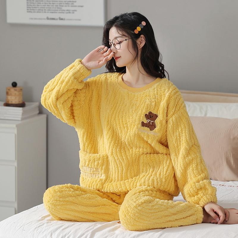 Зимняя толстая фланелевая пижама для женщин с милым рисунком медведя, женская пижама для девочек, кимоно в стиле бархатного кардигана, пижама