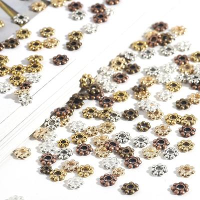 200 шт., 4 мм, 5 мм, 6 мм, бусины-разделители для цветов ромашки, металлические тибетские серебряные бусины-разделители для изготовления ювелирных изделий