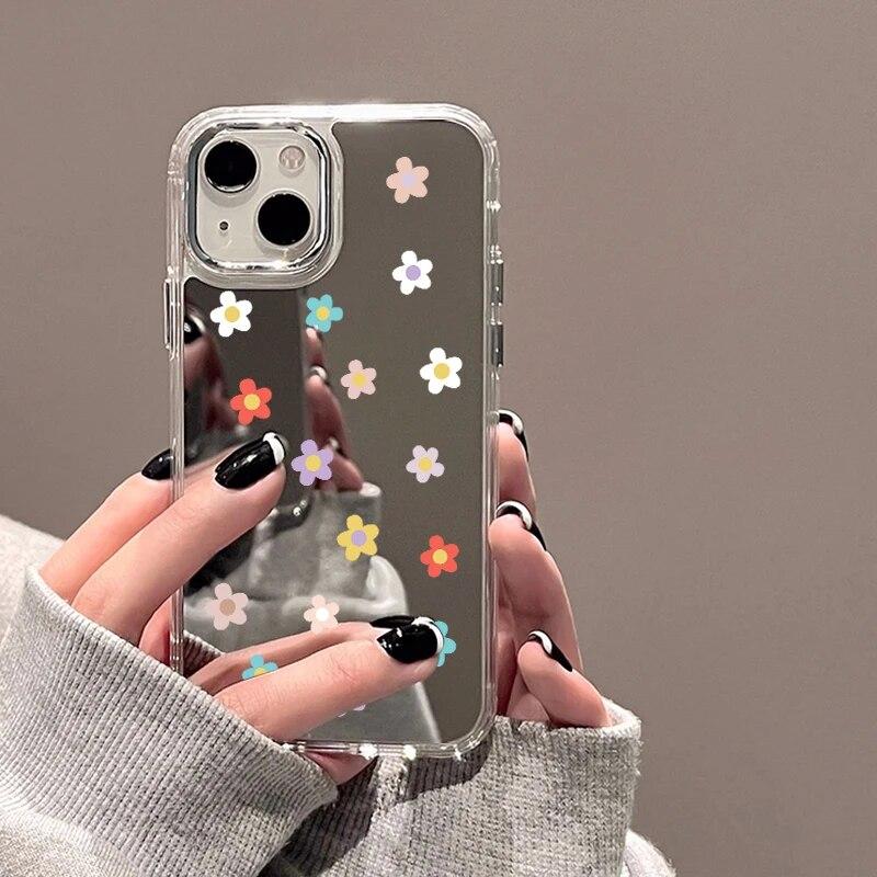 Зеркальный чехол с цветами для iPhone 11, чехол для iPhone 15 14 Pro 12 13 Pro Max X XS XR, милый противоударный мягкий чехол на заднюю панель
