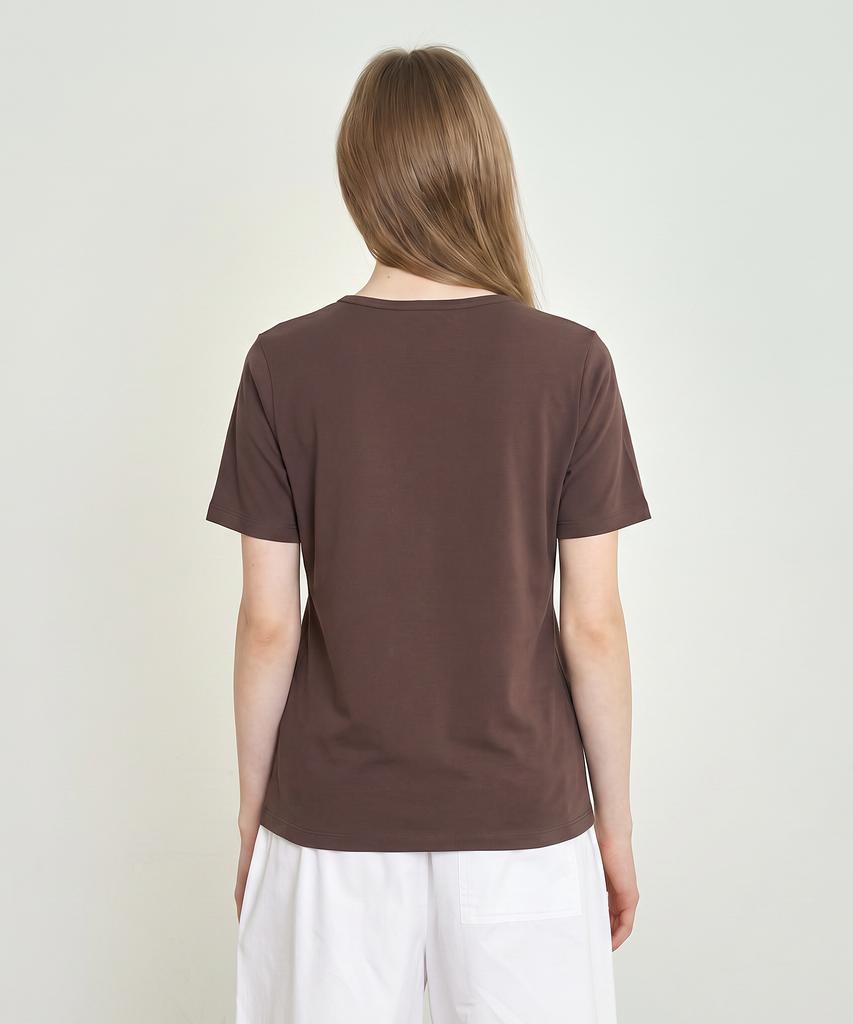 BASIC HOUSE Women'S Modal Crew Neck Regular Fit Short Sleeve T-Shirt Brown Lats0222