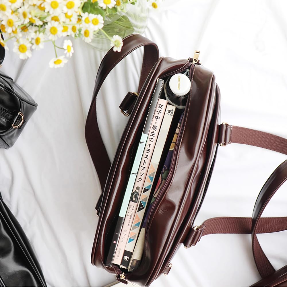 ESJNNK Школьная сумка для старшей школы из синтетической кожи и ПУ, подходит для JK, большая, длинная, на плечо, с брелоком для школьных поездок, для студентов, кожаная,