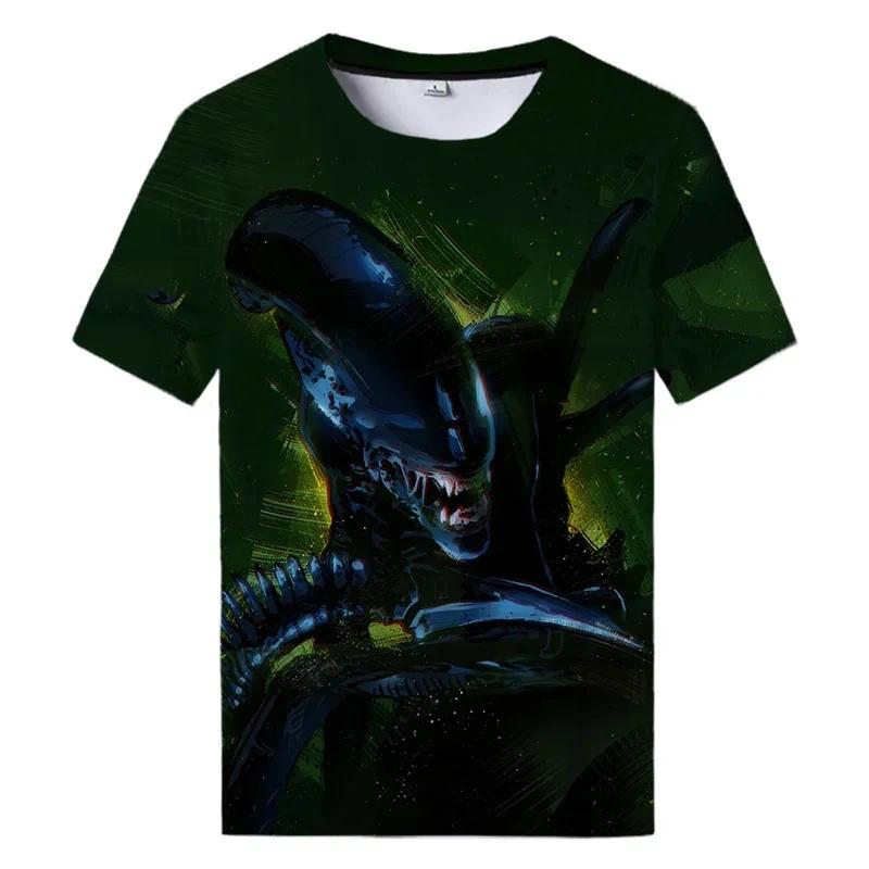 Summer New Alien Art 3D Print T-shirt For Men Clothing Daily Casual T-shirt Horror Alien Movie Graphic Harajuku Tops Tees Shirts