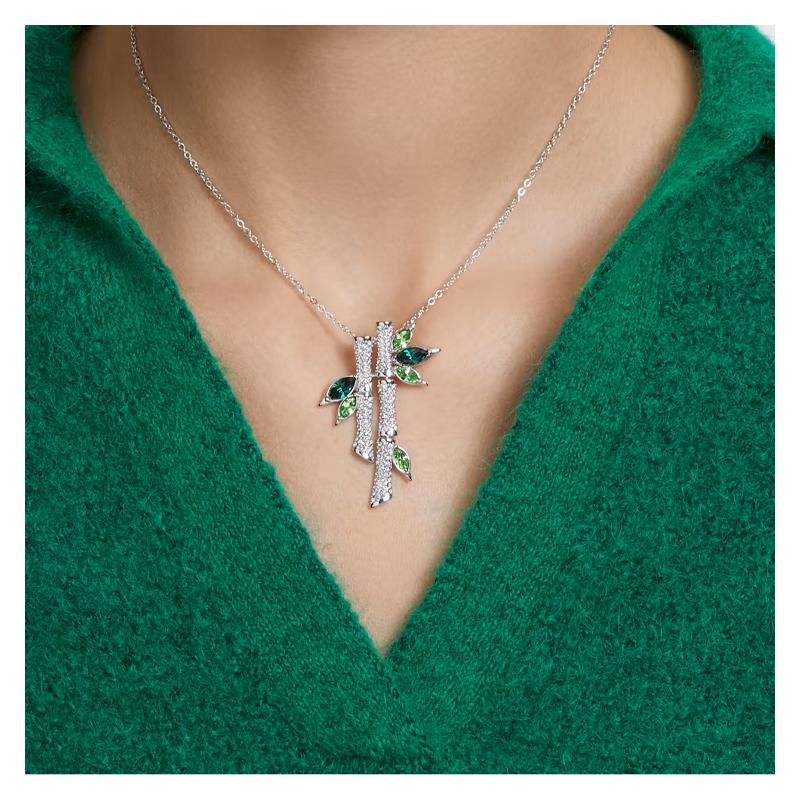 Swarovski Dellium Stylish Bamboo Rhodium Plated Necklace Women's Silver 5645369