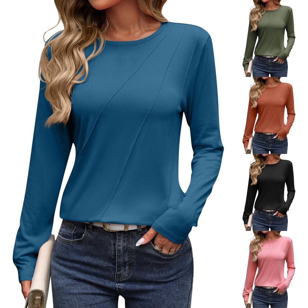 Женский модный повседневный однотонный пуловер с круглым вырезом и длинными рукавами