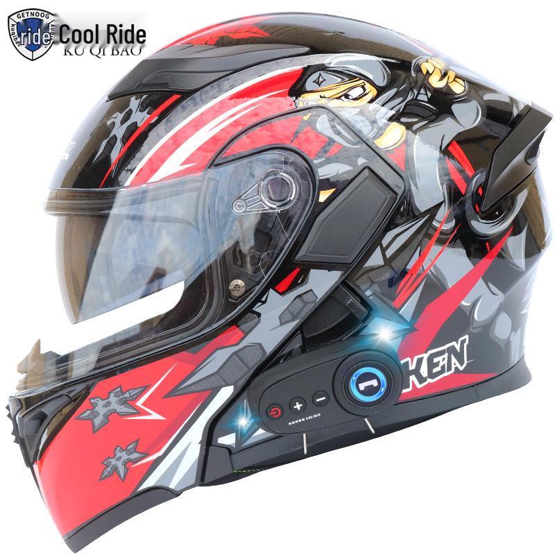 Cool Ride Treasure Bluetooth Full-Face Flip-Up Motorcycle Helmet with Dual Lens and FM Radio