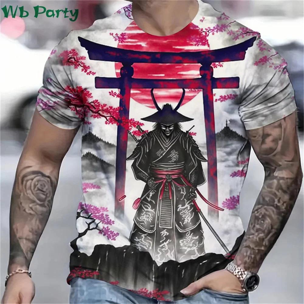 3D Printed Japan Samurai Pattern T-shirts Summer O-Neck Short Sleeve Loose Fashion Personality Street T-shirts