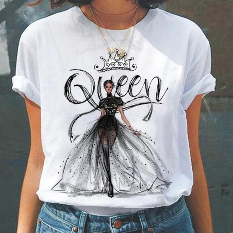 Summer Round Neck 3D Queen Pattern Print Top Fashionable Casual Short Sleeved Women's T-shirts