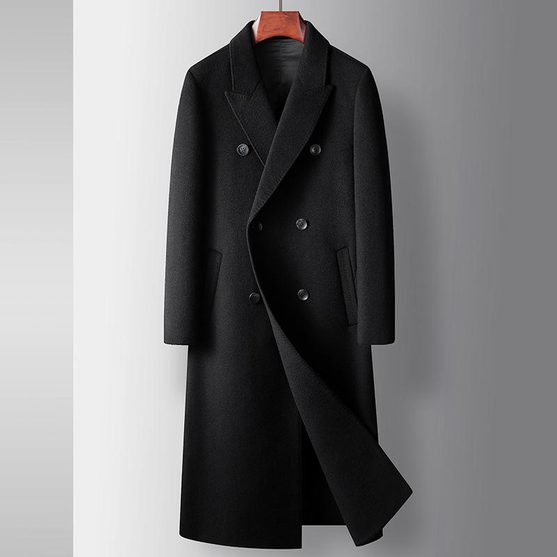 Men's Coat Autumn and Winter Long Wool Double-breasted Trench Coat Youth Business Double-sided Warm Casual Jacket