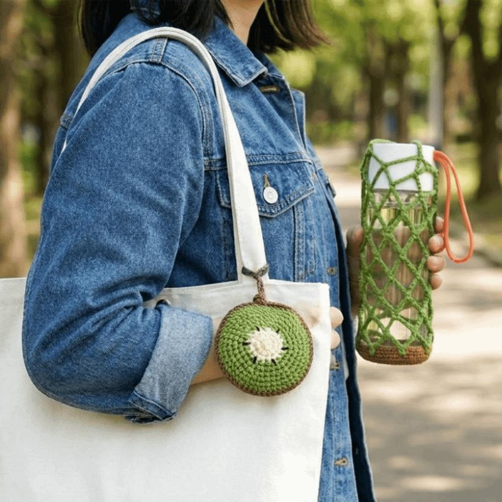 Hand Woven Water Cup Mesh Bag Folding Water Bottle Tote Bag Umbrella Storage