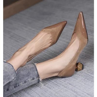 Мода Новый Стиль Роскошная Женская Мода Средний Каблук Необычные Каблуки Острый Носок Неглубокие Одинарные Туфли Женские Повседневные Удобные Рабочие Туфли