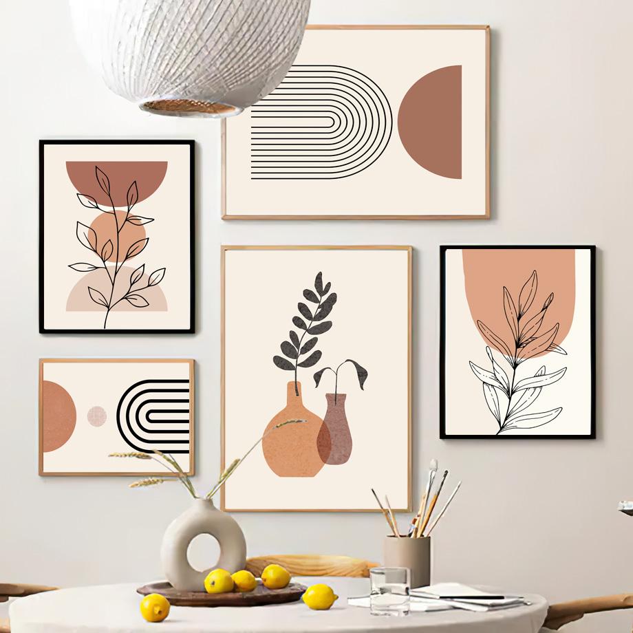 Бохо абстрактная геометрическая линия ваза с листьями настенная живопись на холсте плакаты на скандинавскую тему и принты винтажные картины для декора гостиной