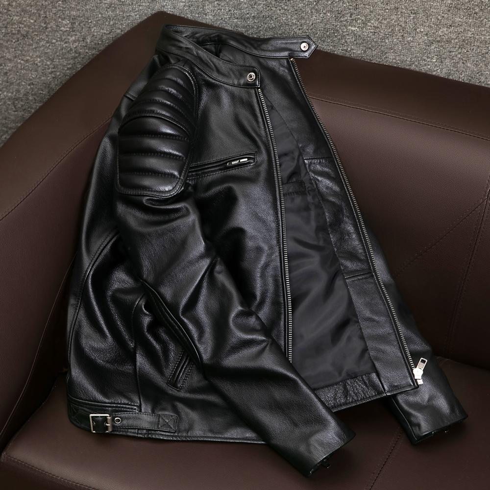Genuine Leather Jacket Men Real Cowhide Biker Slim Fit Short Coat Spring Autumn Outerwear