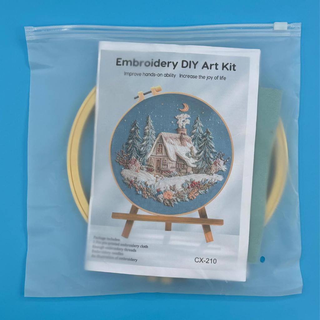 1set Christmas Flower Snow Scene Kit DIY Embroidery Materials, Includes Tools, Suitable for Beginners, Hand Embroidery Fabric Material Set